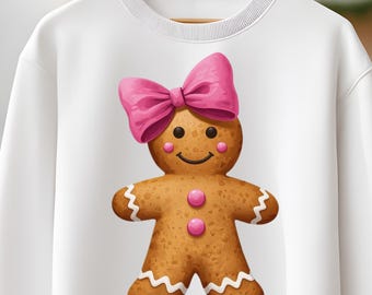 Coquette Pink Gingerbread Girl PNG | Preppy Christmas pink Bow Sublimation Design | Digital Download 300 DPI
