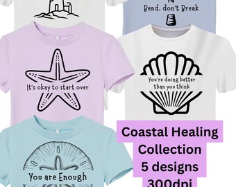 海岸の癒しコレクションPNGバンドル、メンタルヘルス肯定セット、ビーチ風ステッカー - デジタルダウンロード - 5デザイン