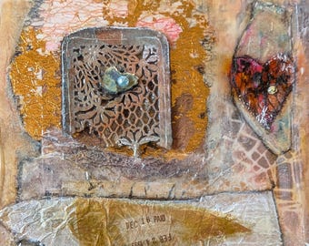 Broken a 6-inch mixed media collage on hardboard panel