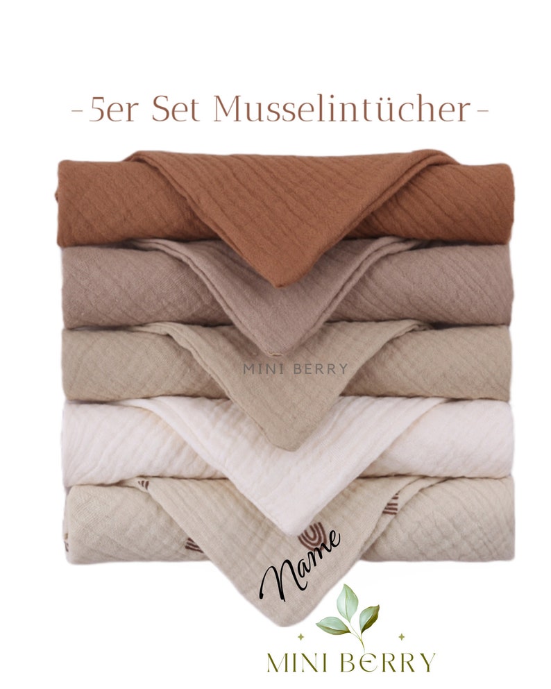 Musselintuch 5er-Set Baby und Kleinkind Spucktücher Schmusetuch Baumwolltücher Waschtücher Waschlappen 100% Baumwolle Bild 1