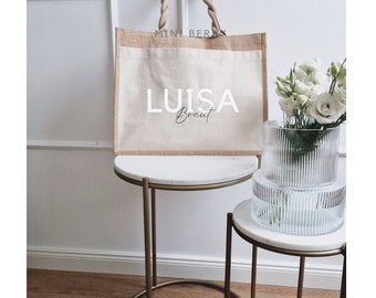 Jutetasche personalisiert mit Name Braut Bride Hochzeit JGA Markttasche Geschenk individuelle Einkaufstasche Shopper Tasche Jute