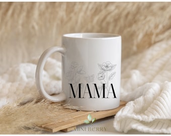 Personalized ceramic cup white "MAMA flowers" gift Mother's Day, birthday, birth, pregnancy