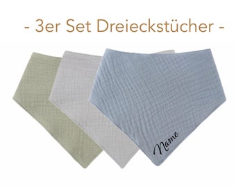 Dreieckstücher 3er Set Dreieckstuch Baby und Kleinkind Halstücher Spucktücher aus 100% Baumwolle Musselintücher Babyshower Halstuch