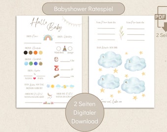 Babyshower Baby Shower Guessing Game and Fill-In Wishes Cards Boho Rainbow | Digital download