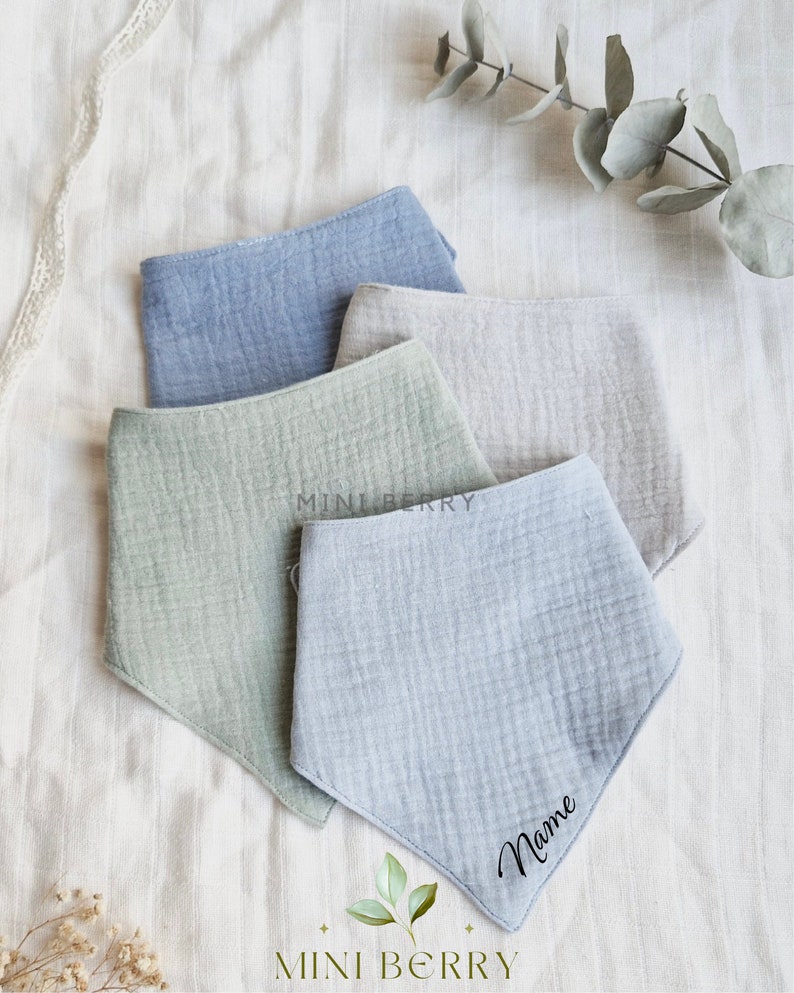 Triangular scarves set of 4 or 3 triangular scarves baby and toddler neck scarves burp cloths made of 100% cotton muslin cloths baby shower scarf image 1