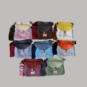 Fannypack waist bag crochet leather shoulder strap crossbody