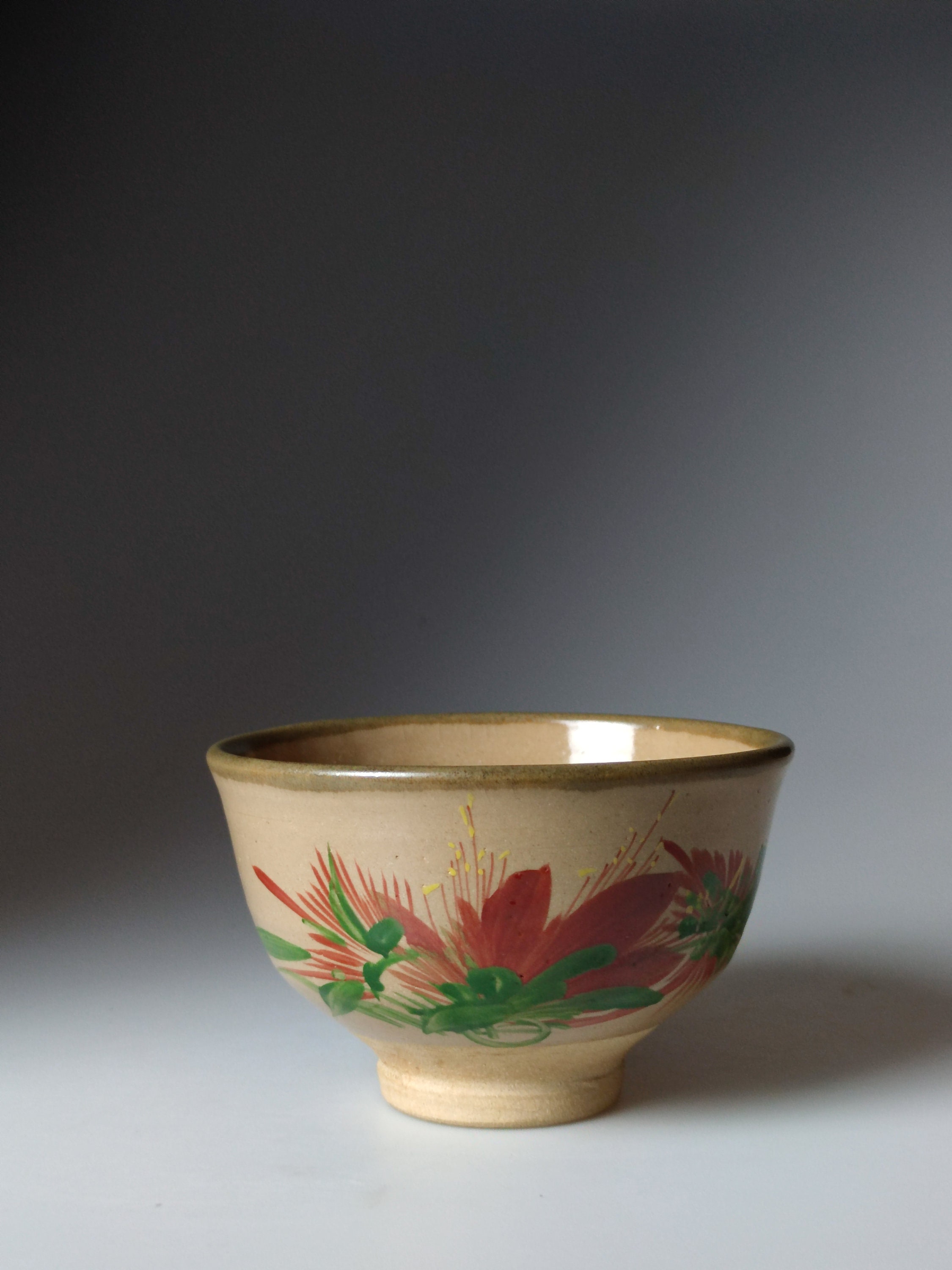 ヴィンテージの琉球焼抹茶茶碗：日本の花柄デザイン。 - Etsy 日本