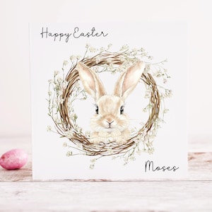 Carte de Pâques personnalisée, Carte de Joyeuses Pâques, N'importe quel nom, Lapin de Pâques, Carte de Pâques pour enfants