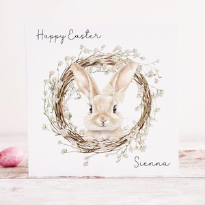 Carte de Pâques personnalisée, Carte de Joyeuses Pâques, N'importe quel nom, Lapin de Pâques, Carte de Pâques pour enfants