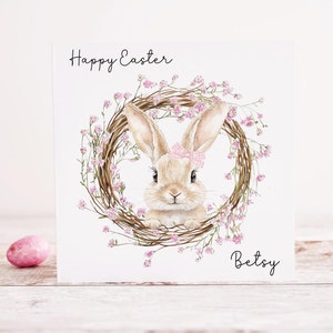 Carte de Pâques personnalisée, Carte de Joyeuses Pâques, N'importe quel nom, Lapin de Pâques, Carte de Pâques pour enfants