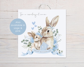 Mother's Day Card, Bunny Mum Card, For a Wonderful Mum, Personalised Mum Card, Rabbit Mother's Day Card, Cute Animal Mum Card, Mummy Card