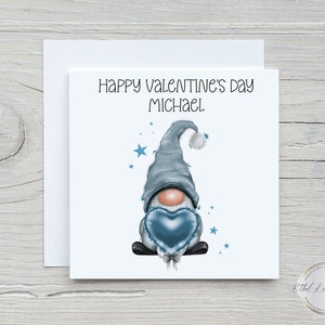 Personalised Happy Valentine's Day Card, Blue Gonk, Any Name, Valentine's Day Card For Him, Valentine's Day Card For Her