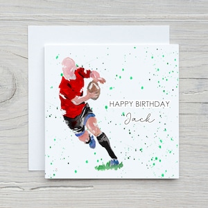 Happy Birthday Rugby Card, Personalised Rugby Card, Any Name, Any Age, Red Rugby Player, Rugby Lover, Card For Him, Card For Her