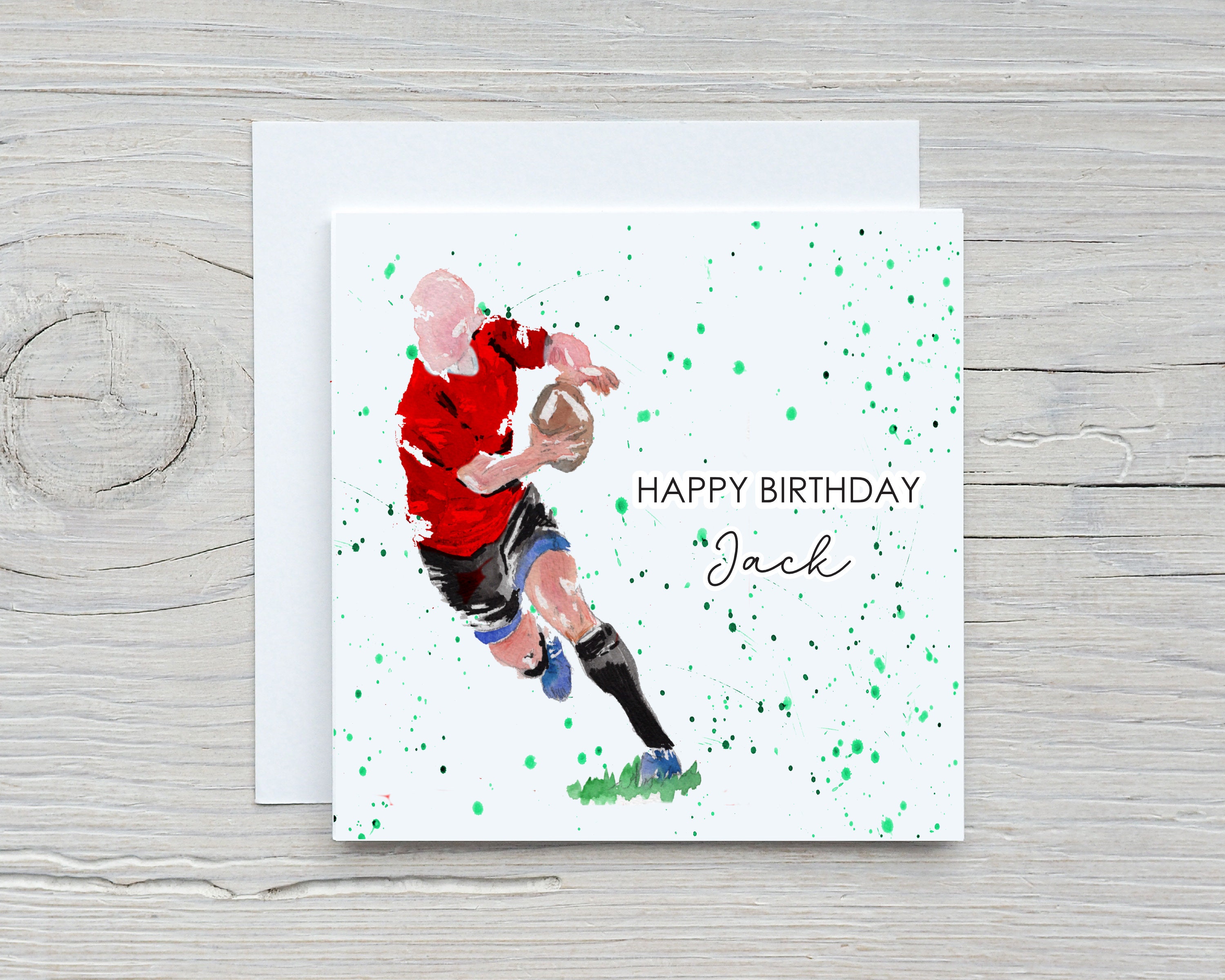 Happy Birthday Rugby Card, Personalised Rugby Card, Any Name, Any Age, Red Rugby Player, Rugby Lover, Card For Him, Card For Her