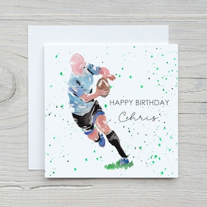 Happy Birthday Rugby Card, Personalised Rugby Card, Any Name, Any Age, Blue Rugby Player, Rugby Lover, Card For Him, Card For Her