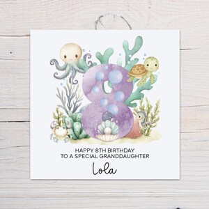 Carte personnalisée pour le 8e anniversaire - Sous le thème de la mer, tous les noms, garçon ou fille, animaux de l'océan, fils, fille, petit-enfant, frère et sœur