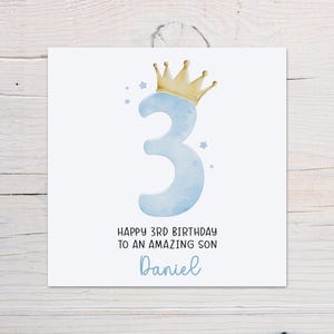 Carte personnalisée le 3e anniversaire pour lui, carte couronne numéro trois, troisième anniversaire, trois aujourd'hui, pour fils, petit-fils, neveu, filleul, frère