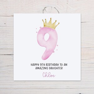 Carte de 9e anniversaire personnalisée pour elle, couronne de princesse, carte de neuvième anniversaire, neuf aujourd'hui, carte pour fille, petite-fille, nièce