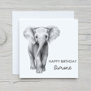 Carte personnalisée éléphant, N'importe quel nom, amoureux des éléphants, joyeux anniversaire, bonne chance, rétablissement