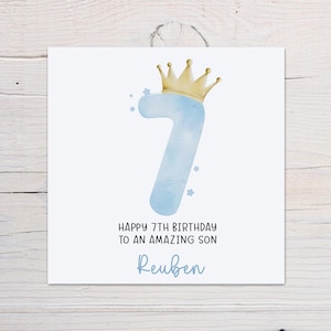 Carte personnalisée du 7e anniversaire pour lui, carte couronne numéro sept, septième anniversaire, sept aujourd'hui, pour fils, petit-fils, neveu, filleul, frère