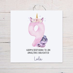 Carte personnalisée 9e anniversaire pour elle, carte licorne, carte neuvième anniversaire, neuf aujourd'hui, carte pour fille, petite-fille, nièce, soeur