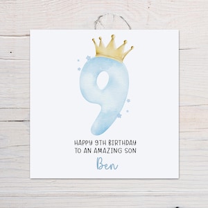 Carte personnalisée 9e anniversaire pour lui, carte couronne numéro 9, neuvième anniversaire, neuf aujourd'hui, pour fils, petit-fils, neveu, filleul, frère