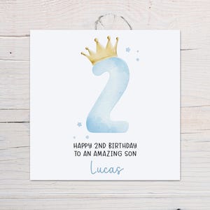 Carte personnalisée de 2e anniversaire pour lui, carte couronne numéro deux, deuxième carte d'anniversaire, deux aujourd'hui, pour fils, petit-fils, neveu, filleul, frère