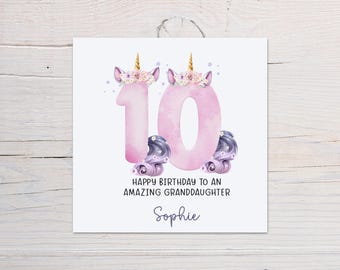 Personalised 10th Birthday Card For Girls, Unicorn Number Ten Birthday Card, Tenth Birthday Card, Daughter Granddaughter Niece Sister