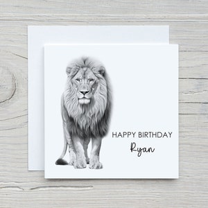 Carte de lion personnalisée, n'importe quel nom, amoureux des lions, joyeux anniversaire, bonne chance, rétablissement