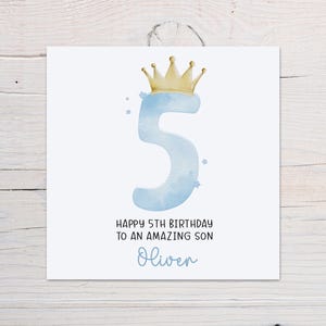 Carte personnalisée 5e anniversaire pour lui, carte couronne numéro cinq, cinquième anniversaire, cinq ans aujourd'hui, pour fils, petit-fils, neveu, filleul, frère