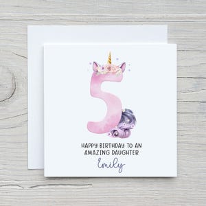 Carte personnalisée 5e anniversaire pour elle, carte licorne, carte de cinquième anniversaire, cinq aujourd'hui, carte pour fille, petite-fille, nièce, soeur