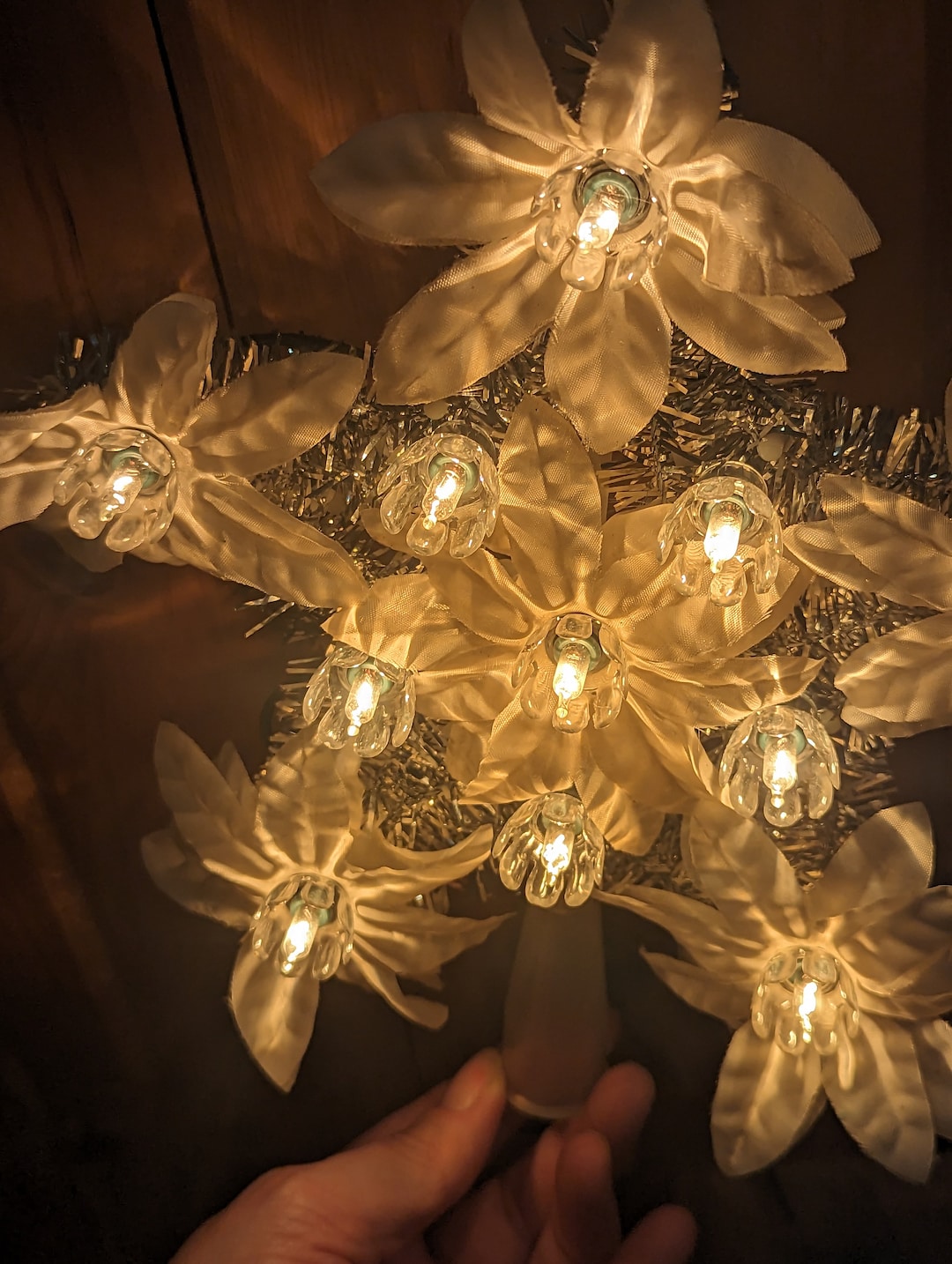 1980s Noma Xmas Lights Tree Topper Silver Star With Flowers Etsy