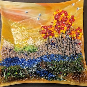 Art Glass-fused beads autumn plate platter centerpiece mantel decor