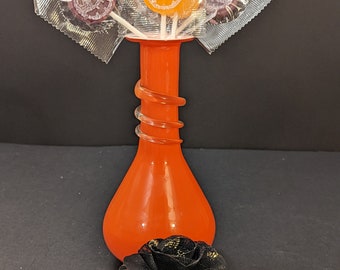 Art glass Burnt Orange Vase applied clear glass spiral vibrant attractive home decor