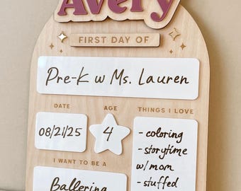 Personalized Last Day of School Sign Reusable First Day of Preschool Sign My First Day of Pre-K Reusable Back to School Sign First Day Sign