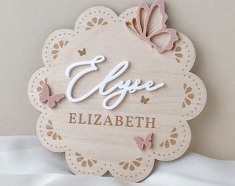 Newborn Announcement Sign Baby Name Announcement Sign Butterfly Hospital Name Sign Girl Baby Announcement Name Sign for Nursery Girl Pink