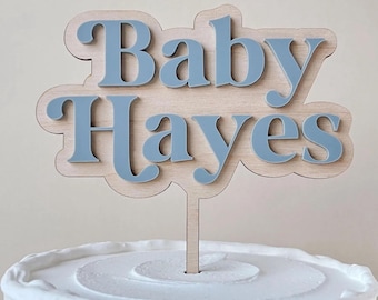 Boy Baby Shower Cake Topper Boy Baby Shower Name Cake Topper Baby Shower Baby Name Cake Topper Wood Custom Cake Topper Boy Cake Topper Blue
