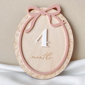 Carte d'étape mensuelle pour bébé Cadeau pour bébé fille Décoration de chambre d'enfant Année importante du mois Noeud de bébé pour chambre d'enfant Carte d'étape importante du mois pour bébé Signe d'étape importante du mois pour bébé