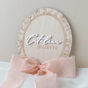 Baby Name Sign Hospital Announcement Photo Prop Newborn Photography Nursery Wall Hanging Personalized Girl Gift Shower Wooden Plaque Floral