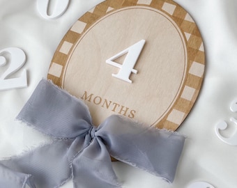 Baby Boy Month Marker Photo Prop Gingham First Year Keepsake Gift Newborn Infant Milestone Card Boy Announcement Sign Photo Newborn Prop