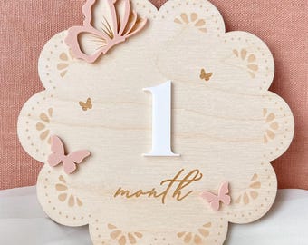 Milestone Marker Baby Girl Monthly Milestone Butterfly Name Sign for Hospital Girl Milestone Card Baby Shower Months Baby Milestone Sign