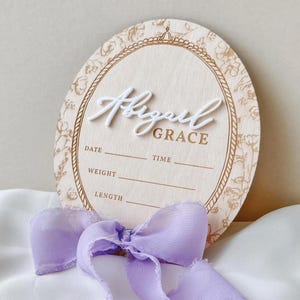 Personalized Floral Birth Stat Sign Hospital Announcement Keepsake Baby Announcement Vintage Baby Girl Sign with Bow Coquette Baby Name Sign