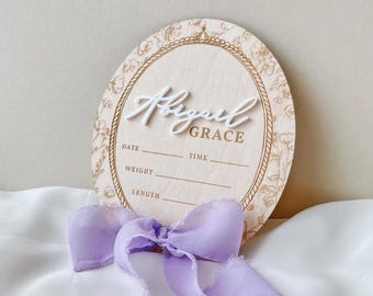 Personalized Floral Birth Stat Sign Hospital Announcement Keepsake Baby Announcement Vintage Baby Girl Sign with Bow Coquette Baby Name Sign