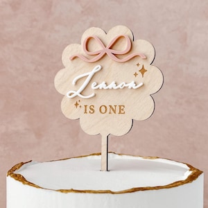 Bow First Birthday Cake Topper Girl Bow Cake Topper Pink Bow Birthday Decor Bow Birthday Party Coquette Birthday Decor Bow Girl Cake Topper