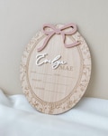 Girl Birth Name Sign Bow Hospital Announcement for Baby Girl Floral Birth Announcement Vintage Style Name Sign Announcement Plaque with Bow