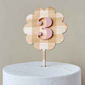 Adorno para tarta de primer cumpleaños de cuadros vichy rosas, decoración para fiesta de cumpleaños de picnic a cuadros, adorno para tarta de cumpleaños de cuadros vichy azules