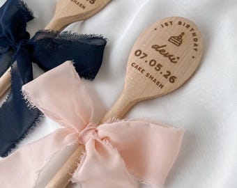Löffel-Fotorequisite zum ersten Geburtstag, personalisierter Holzlöffel zum Zerschlagen der Torte, Fotorequisite für Mädchen zum ersten Geburtstag, Torten-Fotorequisite