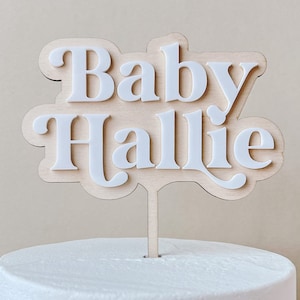 Custom Baby Name Cake Topper for Baby Shower Wood Cake Topper Retro Baby Shower Decor Baby Shower Cake Topper Boho Baby Name Decoration Cake