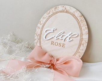 Floral Birth Announcement Sign for Baby Girl Vintage Name Announcement Sign Girl Bow Nursery Decor Vintage Floral Baby Sign Announcement