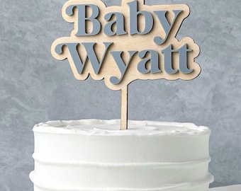 Junge Baby Shower Cake Topper Junge Baby Shower Tortenstecker Baby Shower Baby Name Cake Topper Holz Benutzerdefinierte Cake Topper Junge Tortendeko Blau